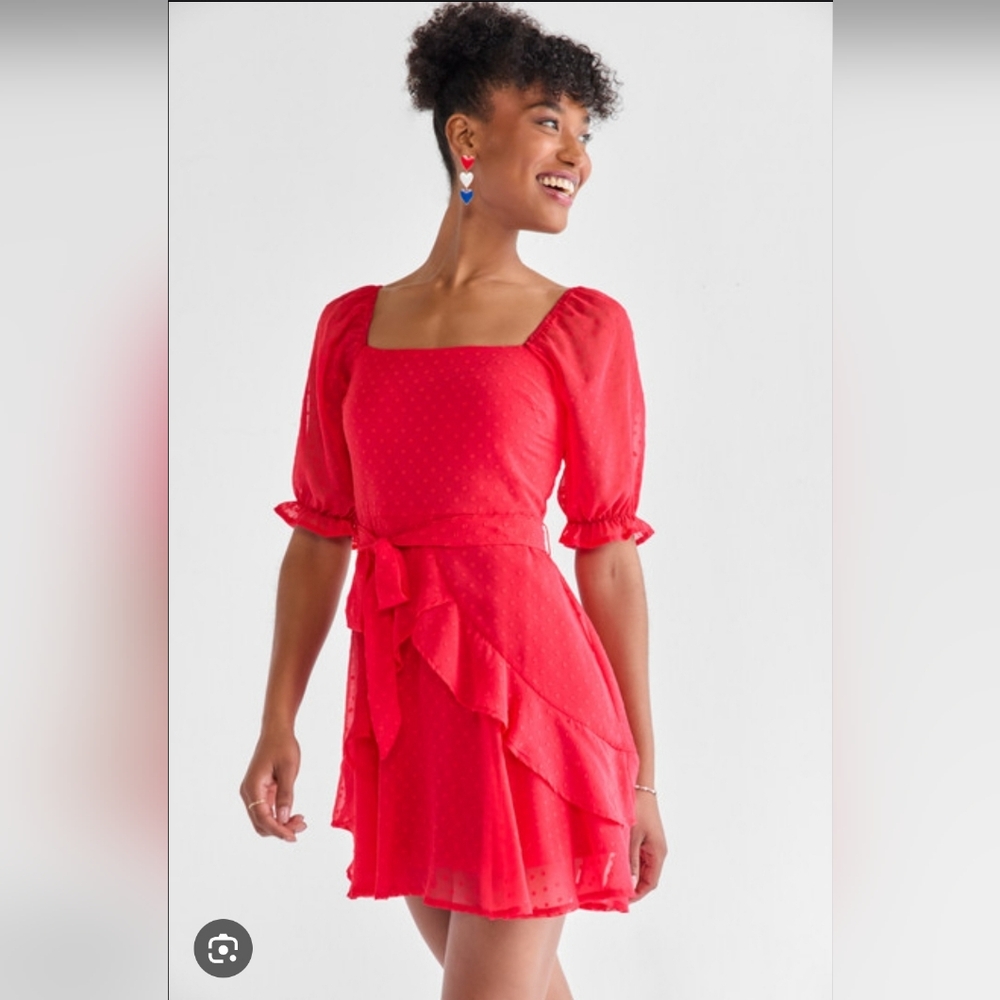 Nwt Elegant Asymmetrical Red Dress with Ruffle Accents